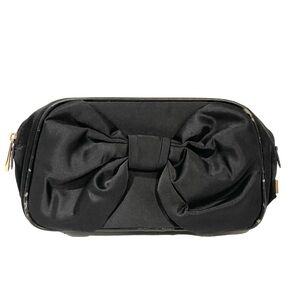 CHRISTIAN DIOR‎ Parfums Black Gold Satin Bow Zippered Clutch Cosmetic Bag